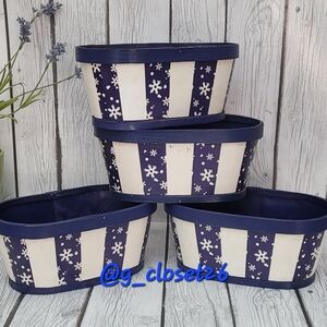Navy and White Snowflake Decorative Baskets